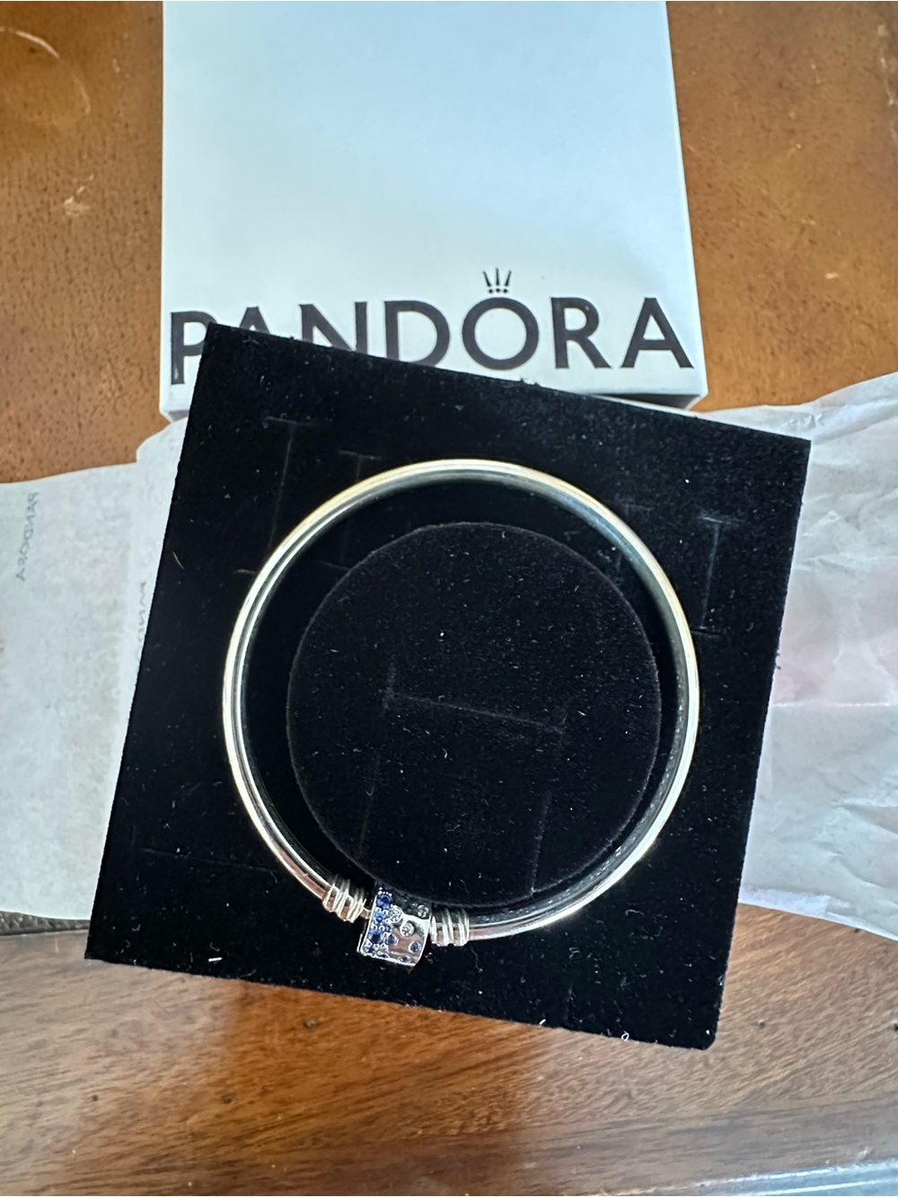 PANDORA 925 Blue Sparkle Barrel Clasp Charm Bangle